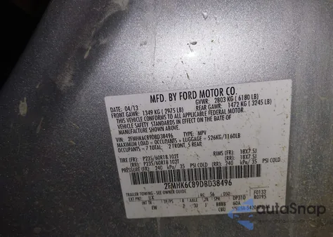 2013 Ford Flex Sel from USA, damaged, VIN 2FMHK6C89DBD38496